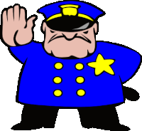 a cartoon of a police officer with a yellow star on his chest