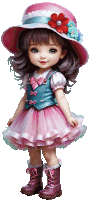 a little girl wearing a pink dress and a pink hat