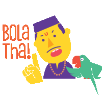 a cartoon of a man holding a green parrot with the words bola tha written above him