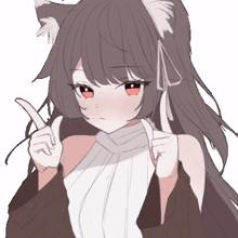 a drawing of a girl with a cat ear giving a thumbs up