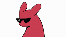 a cartoon of a red rabbit wearing sunglasses on a white background