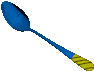 a blue and yellow spoon on a white background .