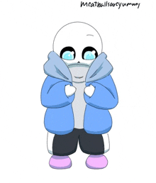 a drawing of sans with blue eyes and the name meatballsareyummy on the bottom