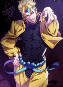 a drawing of dio from jojo 's bizarre adventure with a purple background