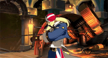 a man in a red white and blue hat is holding a sword in a video game