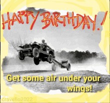 a happy birthday card with a picture of a military vehicle