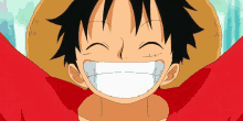 monkey d luffy from one piece smiles with his mouth open