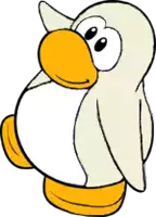 a cartoon penguin with a yellow beak and legs