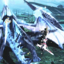 a video game screen shows a dragon fighting a knight with a sword