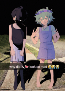a drawing of a boy and a girl with the words why dis look so mad on the bottom