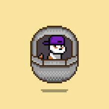 a pixel art illustration of a man in a purple hat saying this is the way