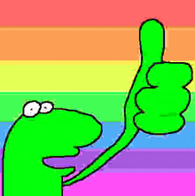 a cartoon frog is giving a thumbs up sign .