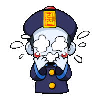 a cartoon drawing of a man with chinese writing on his hat is crying