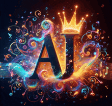 the letter a is surrounded by colorful music notes and swirls