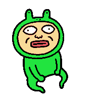 a cartoon character is wearing a green frog costume and making a funny face