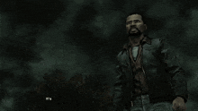 a video game character says it 's over while standing in the dark
