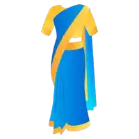 a blue and yellow saree with a yellow blouse on a white background