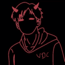 a drawing of a boy with horns and a hoodie that says vdc .