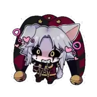 a cartoon character with a cat 's ears and a jester 's hat is holding a book .