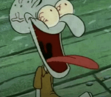 squidward from spongebob squarepants has his tongue hanging out