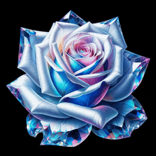 a painting of a blue rose with a black background