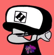 a cartoon character wearing a black and white hat with the letter i on it