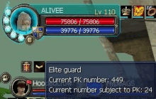 a screenshot of a video game with alivee and elite guard on the screen