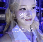 a close up of a woman 's face with the word loading in the corner