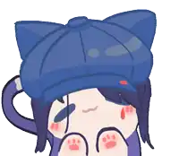 a cartoon drawing of a girl wearing a blue hat with cat ears