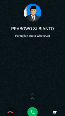 a phone screen with the name prabowo subianto written on it