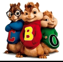 three alvin and the chipmunks wearing sweaters with the letters c b and o on them