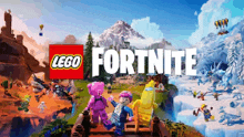 a lego fortnite poster with a mountain in the background .