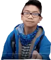 a young boy wearing glasses and a scarf that says ' a ' on it