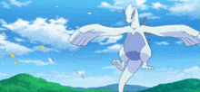 a cartoon drawing of a purple and white dragon with wings spread