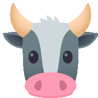 a cartoon cow with horns and a pink nose