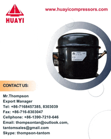 a contact us page for huayi compressors with a picture of a black cylinder