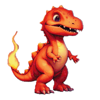 a cartoon of a red dinosaur with a fire tail