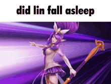 a picture of a girl with purple hair and the words did lin fall asleep above her