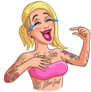 a cartoon of a woman with a lot of tattoos on her body