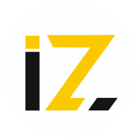 a black and yellow logo with the letter iz