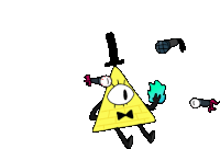 a cartoon drawing of bill cipher from gravity falls holding a green object