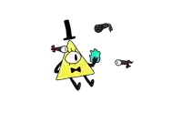 a cartoon drawing of bill cipher from gravity falls holding a green object