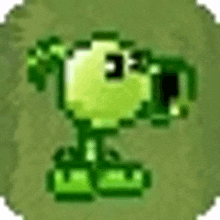 a pixel art of a green plant with a cannon on its head .