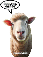 a sheep with a speech bubble above it that says feeling happy