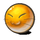 a cartoon smiley face with a cat 's nose and whiskers .