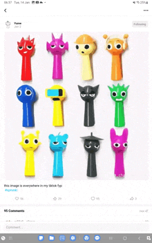 a screenshot of a facebook page showing a bunch of different colored toys