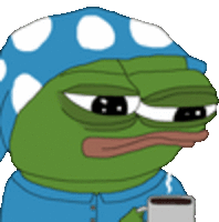 a green frog wearing a polka dot hat and holding a cup of coffee