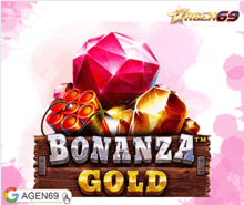 a sign that says bonanza gold on it with a pink background