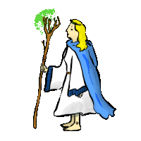 a drawing of a woman with a blue cape holding a wand