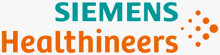 a logo for siemens healthineers that is blue and orange